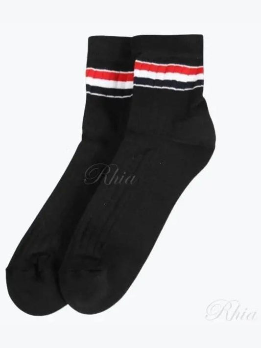 Men's Trimmed Ribbed Cotton Ankle Socks Black - THOM BROWNE - BALAAN 2