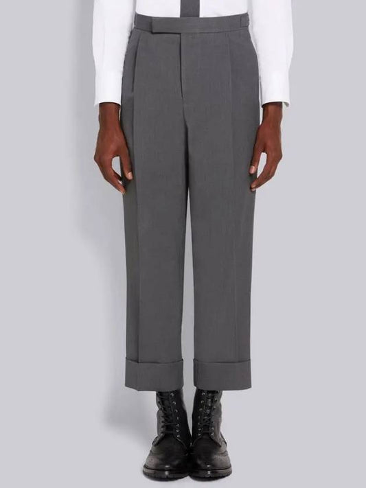 Wool Pique Shooting Single Pleat Straight Pants Medium Grey - THOM BROWNE - BALAAN 2