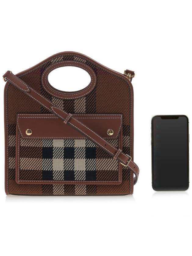 Mini Knit Check Leather Pocket Tote Bag Brown - BURBERRY - BALAAN 7