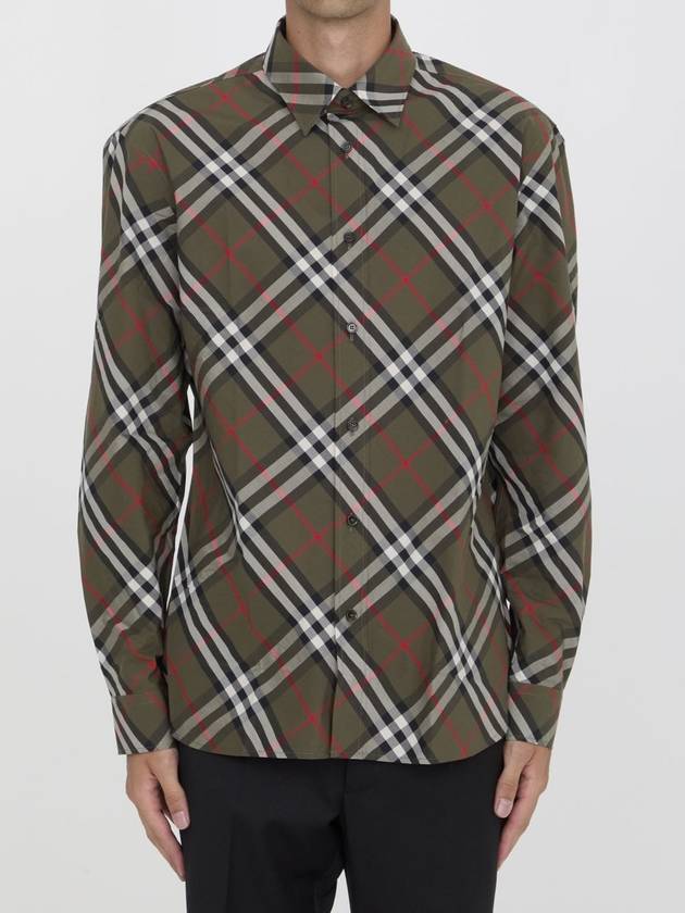 Check Cotton Long Sleeve Shirt Green - BURBERRY - BALAAN 2