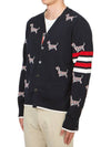 Hector 4 Bar V Neck Wool Cardigan Navy - THOM BROWNE - BALAAN 4