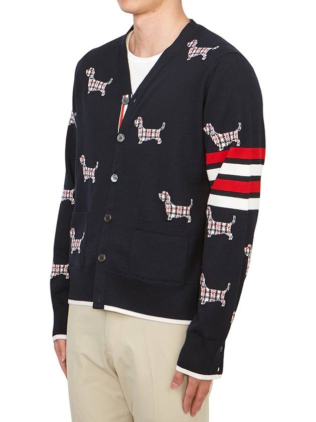 Hector 4 Bar V Neck Wool Cardigan Navy - THOM BROWNE - BALAAN 4