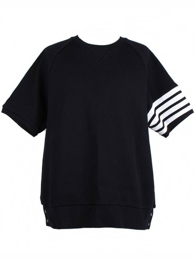 4 bar stripe waffle short sleeve 5 110 - THOM BROWNE - BALAAN 1