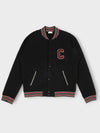 Teddy College Cotton Fleece Bomber Jacket Black - CELINE - BALAAN 3