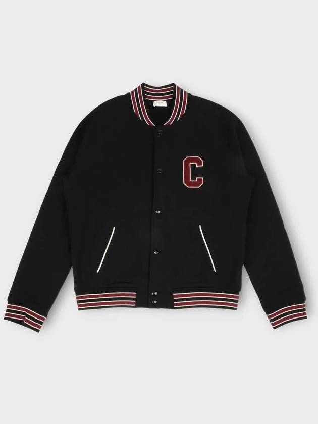 Teddy College Cotton Fleece Bomber Jacket Black - CELINE - BALAAN 3