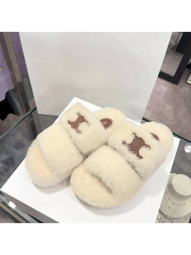 Slippers Triomphe Fur Slides Shearling Ivory - CELINE - BALAAN 7