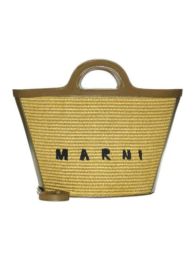 Leather Raffia Tropicalia Tote Bag Green - MARNI - BALAAN 1