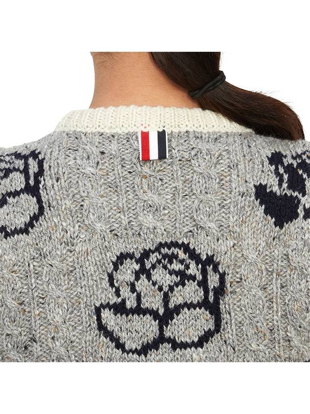 Rose intarsia cable knit top light gray - THOM BROWNE - BALAAN 7