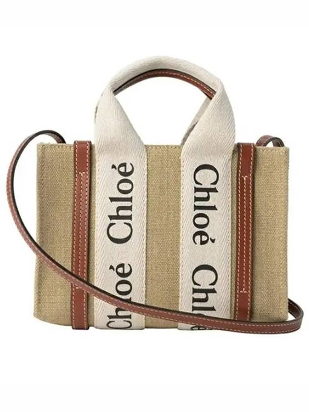 Woody Linen Canvas Calfskin Tote Bag White Brown - CHLOE - BALAAN 3