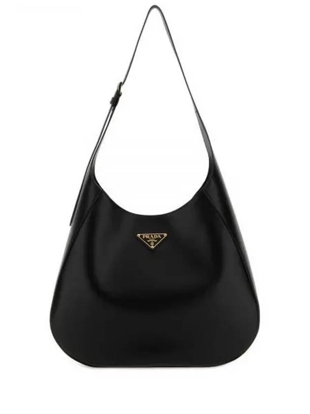 Topstitching Triangle Logo Large Leather Shoulder Bag Black - PRADA - BALAAN 2