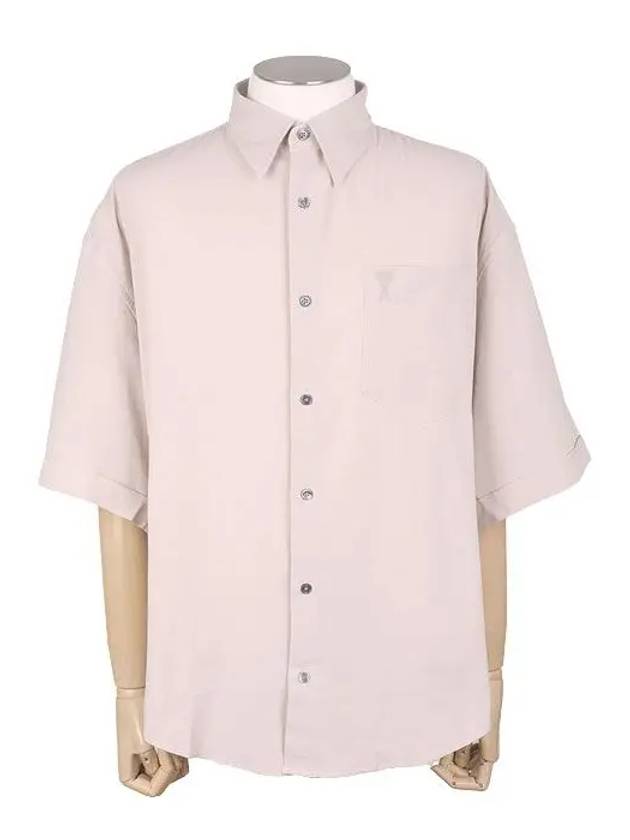 Embroidered Logo Short Sleeve Shirt Beige - AMI - BALAAN 2