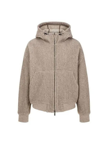 Men s Wool Blend Hooded Zip Up Jumper Beige 270008 - EMPORIO ARMANI - BALAAN 1