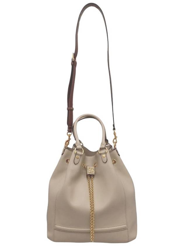 Women s 8BT322 Beige Leather Chain Bucket Shoulder Bag - FENDI - BALAAN 5