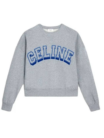 Logo Electric Blue Print Cotton Fleece Oversized Sweatshirt Grey Melange - CELINE - BALAAN 1