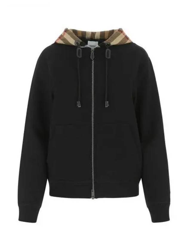 Check Hood Cotton Zip Up Hoodie Black - BURBERRY - BALAAN 2