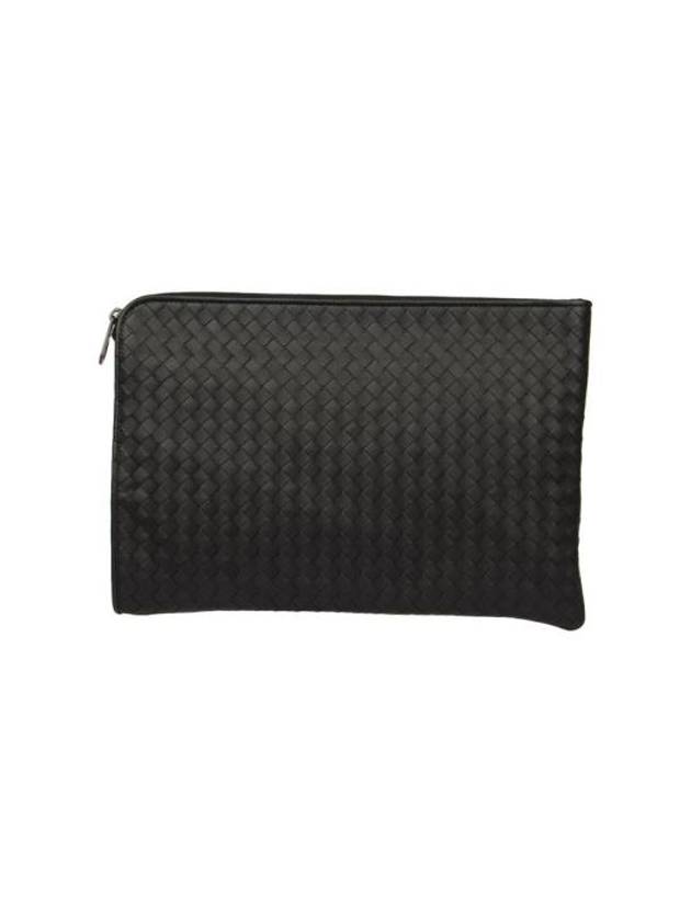 Intrecciato Weaving Zipper Medium Clutch Bag Black - BOTTEGA VENETA - BALAAN 3