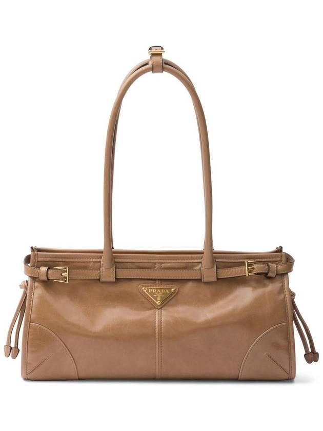 Medium Leather Tote Shoulder Bag Caramel - PRADA - BALAAN 1