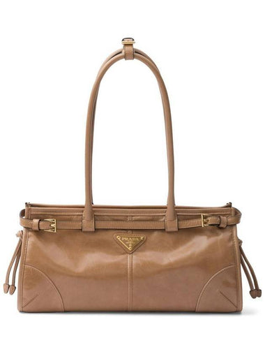 Medium Leather Tote Shoulder Bag Caramel - PRADA - BALAAN 1