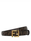 FF Square Stud Buckle Leather Belt Brown - FENDI - BALAAN 6