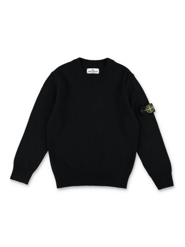 Kids 502Z1 Stocking Stitch Wool Viscose Nylon Cashmere Crewneck Knit Top Black - STONE ISLAND - BALAAN 1