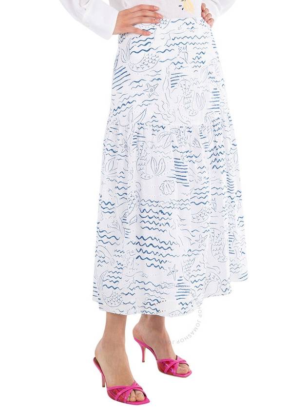 Women's Wave Mermaid Print A-Line Skirt Dark Blue - KENZO - BALAAN 4