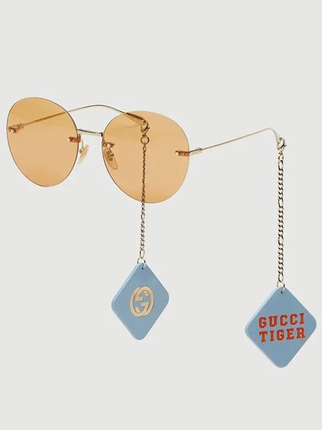 Eyewear Rimless Chain Round Metal Sunglasses Orange - GUCCI - BALAAN 4