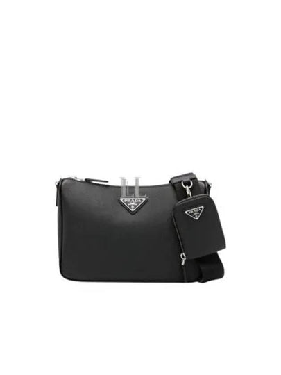 Triangle Logo Saffiano Leather Cross Bag Black - PRADA - BALAAN 2