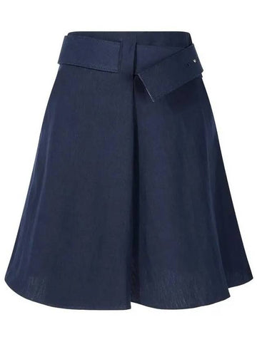 Women s Belted Slit Linen Skirt Navy - GIORGIO ARMANI - BALAAN 1