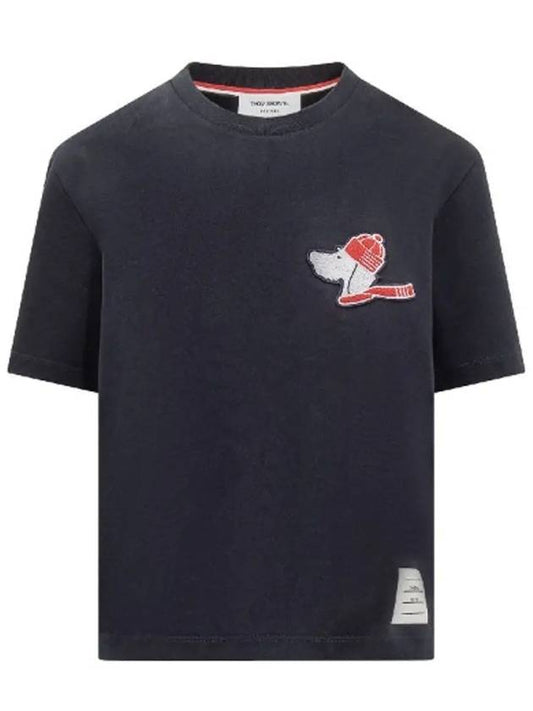 Festive Jersey Button Hector Short Sleeve T Shirt Navy - THOM BROWNE - BALAAN 2