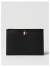 Pebble Grain Three Stripes Zipper Small Clutch Bag Black - THOM BROWNE - BALAAN 2