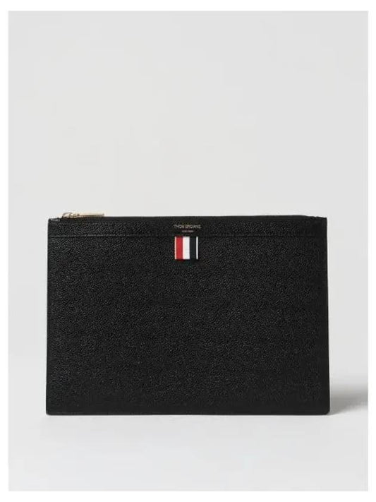 Pebble Grain Three Stripes Zipper Small Clutch Bag Black - THOM BROWNE - BALAAN 2