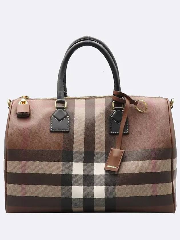 80523481 Checked dark brown leather bowling tote bag shoulder strap 2WAY - BURBERRY - BALAAN 2