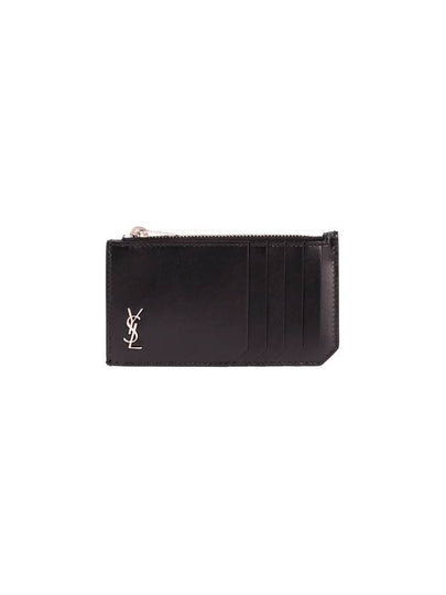 Tiny Cassandre Fragments Silver Hardware Leather Zipper Card Wallet Black - SAINT LAURENT - BALAAN 2