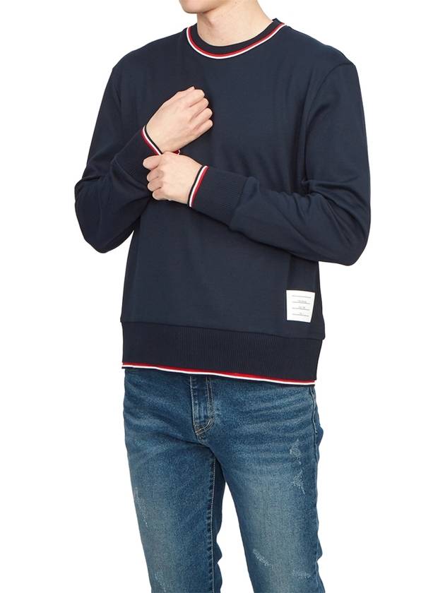 Logo Tab RWB Stripe Trimming Knit Top Navy - THOM BROWNE - BALAAN 5