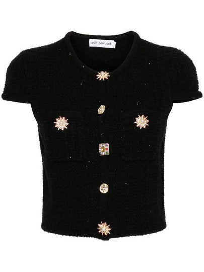 Women's Embellished Button Cardigan Black - SELF PORTRAIT - BALAAN 2