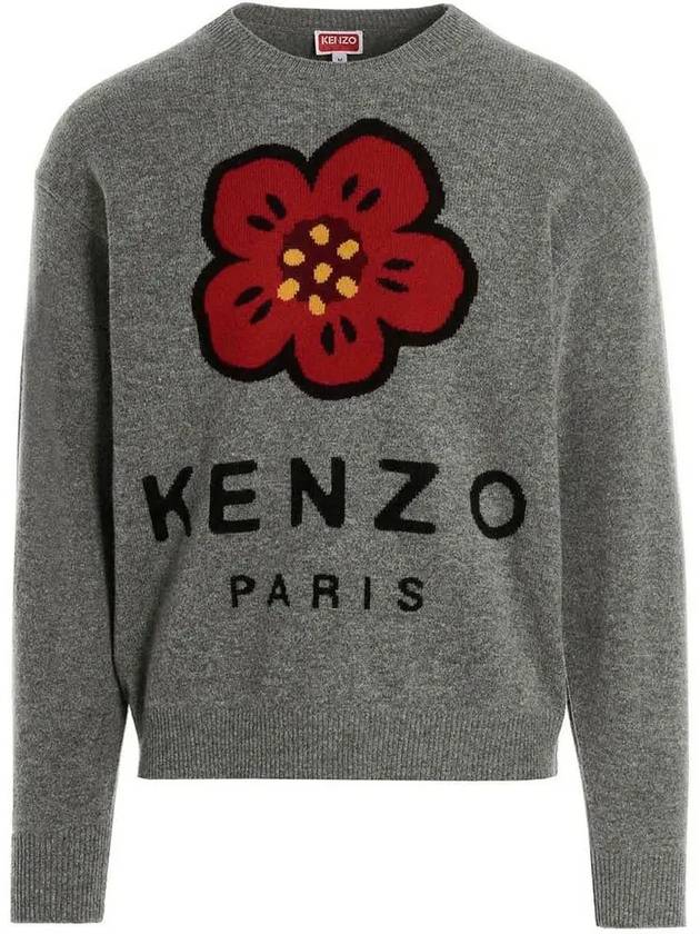 22FW Flower Logo Wool Knit Gray 5PU345 3LD 96 - KENZO - BALAAN 1