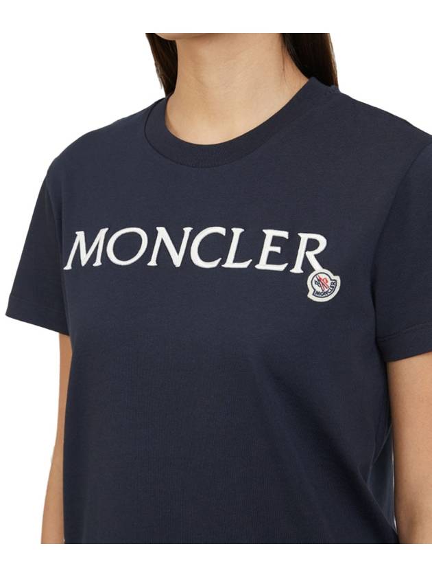 Embroidered Logo Cotton Short Sleeve T-Shirt Navy - MONCLER - BALAAN 6