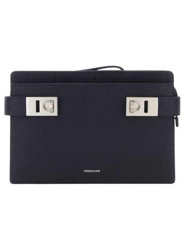 Gancini Buckle Pouch Bag Midnight Blue - SALVATORE FERRAGAMO - BALAAN 2