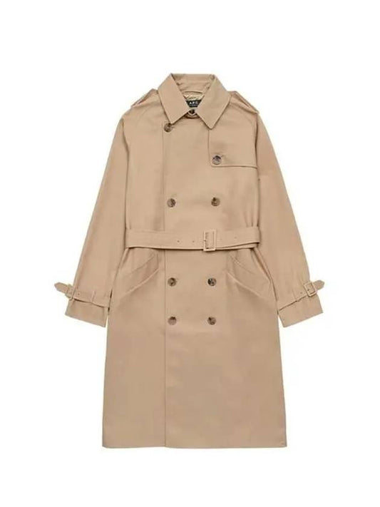 Greta Double Breasted Cotton Trench Coat Beige - A.P.C. - BALAAN 2