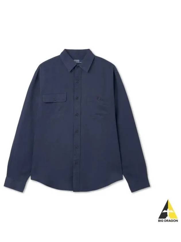 Classic fit linen silk twill workshirt navy - POLO RALPH LAUREN - BALAAN 1