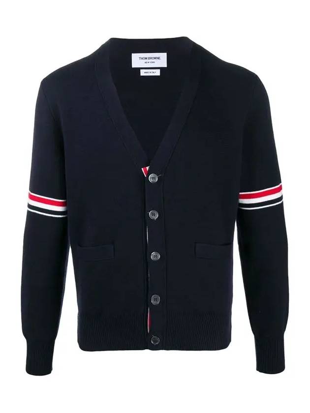 Milano Stitch Sprite Armband Cotton V-neck Cardigan Navy - THOM BROWNE - BALAAN 2