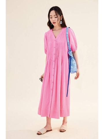 LINEN PLEATED DRESS PINK - OPENING SUNSHINE - BALAAN 1