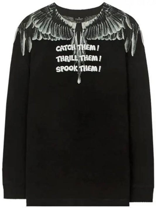 Catch Them Wings Printed Long Sleeve T-Shirt Black - MARCELO BURLON - BALAAN 2