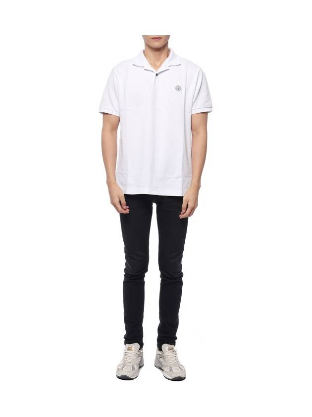 Cotton Qiqué Logo Patch Polo Shirt White - STONE ISLAND - BALAAN 4