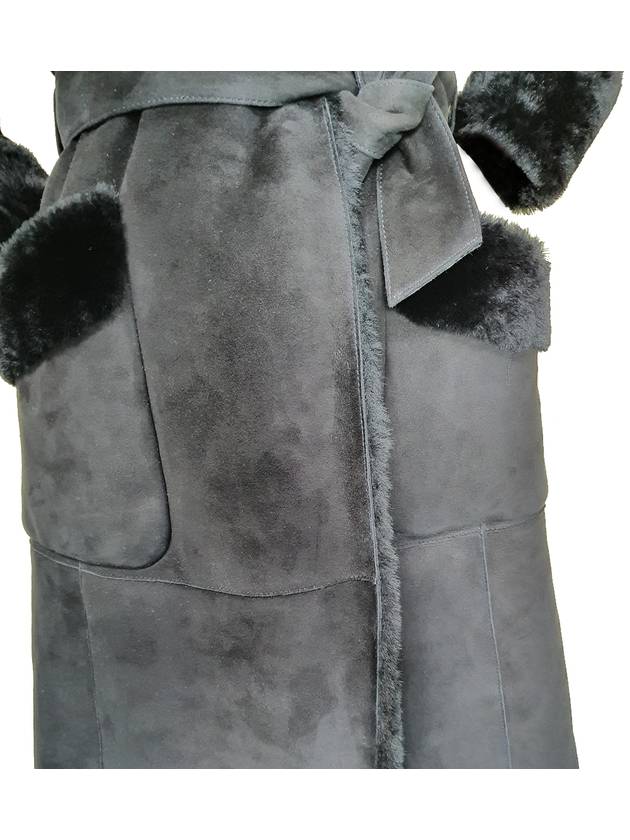 Shearling sheepskin mutton belt fur collar black long tax coat - ARMANI COLLEZIONI - BALAAN 9
