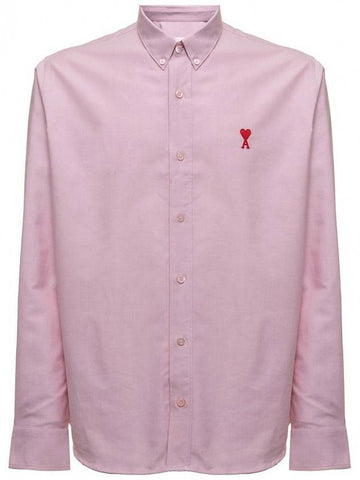 Men's Mini Heart Button Down Oxford Long Sleeve Shirt Pink - AMI - BALAAN 1