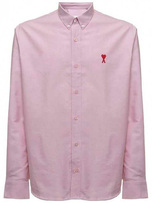 Men's Mini Heart Button Down Oxford Long Sleeve Shirt Pink - AMI - BALAAN 1