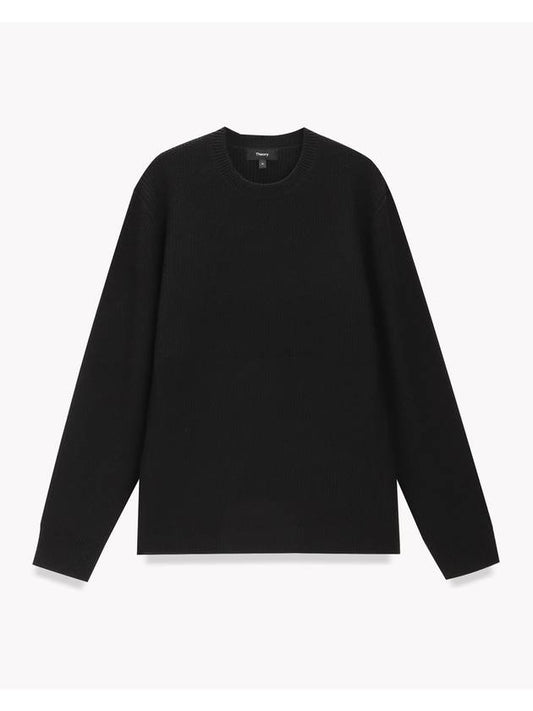 Men's Crew Neck Wool Knit Top Black - THEORY - BALAAN 1