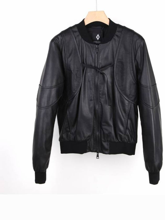 RAWSON banding detail leather jacket black - MARCELO BURLON - BALAAN 1