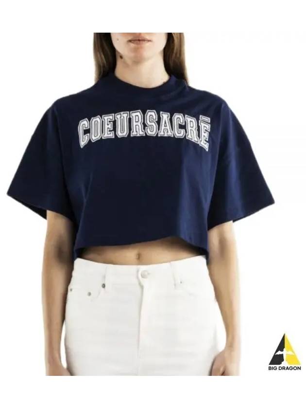 Logo Crop Short Sleeve T-shirt Navy - AMI - BALAAN 2